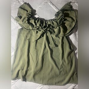 Olive Green Ruffle Tie-Front Women's Top